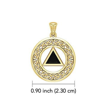 AA Recovery with Celtic Boarder 14K Yellow Gold Pendant GPD3938 - Jewelry